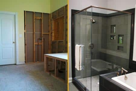 before and after of shower installation