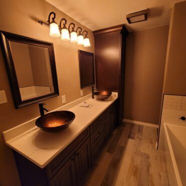 new sink vanity with tortoise shell bowl sinks in bathroom remodel