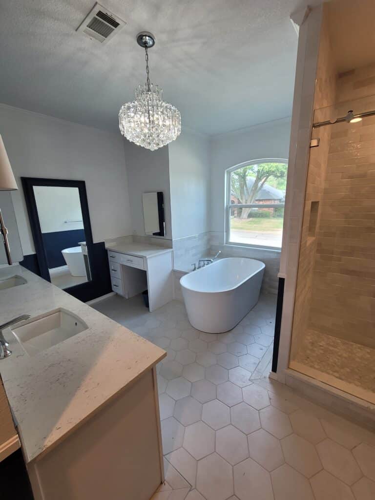 newly remodeled bathroom wide view