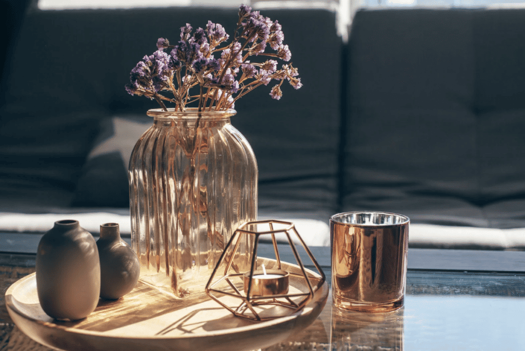 Copper Accents and Dried Flowers on the Table