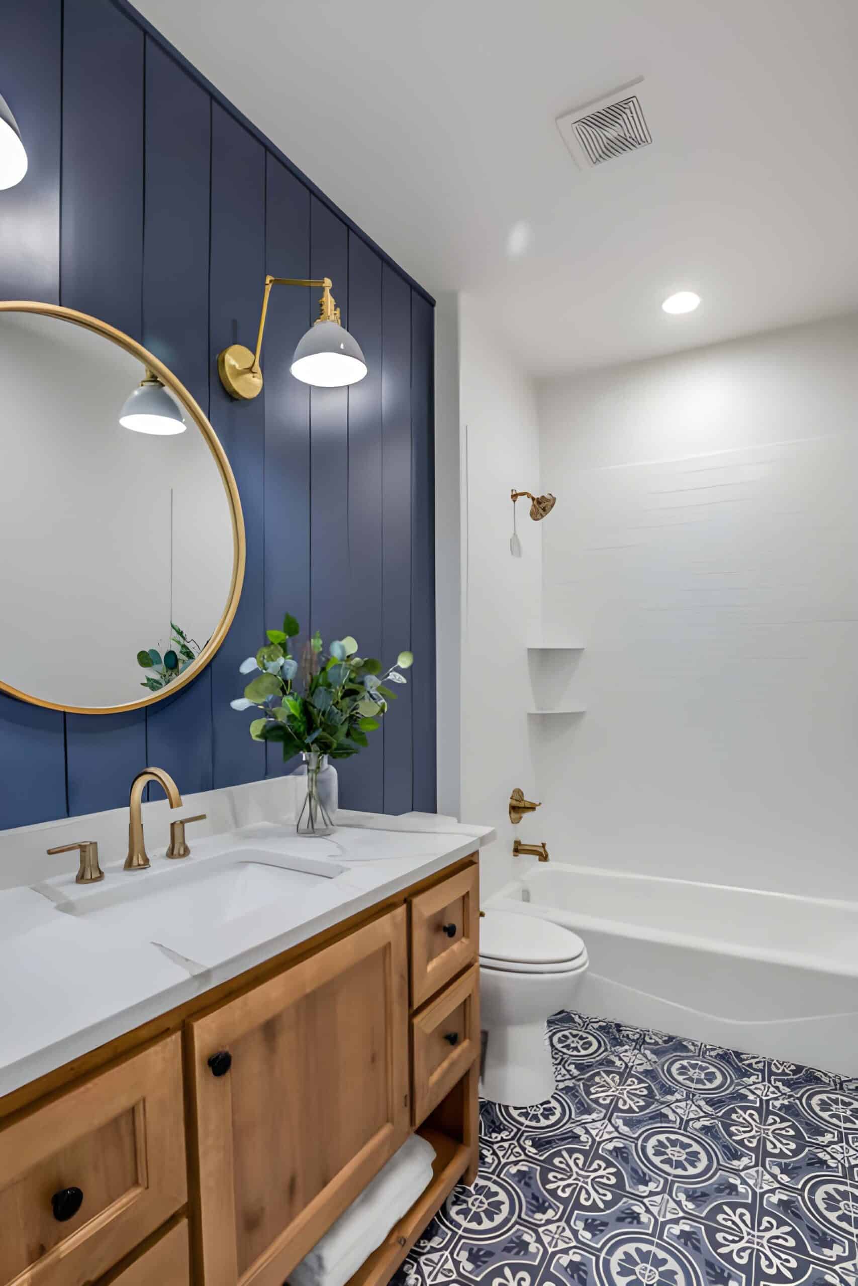 bathroom remodel near me Modern bathroom with stylish decor.