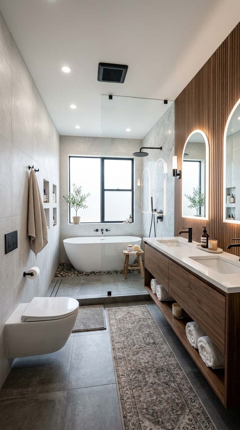 remodel bathroom Modern bathroom with stylish decor.