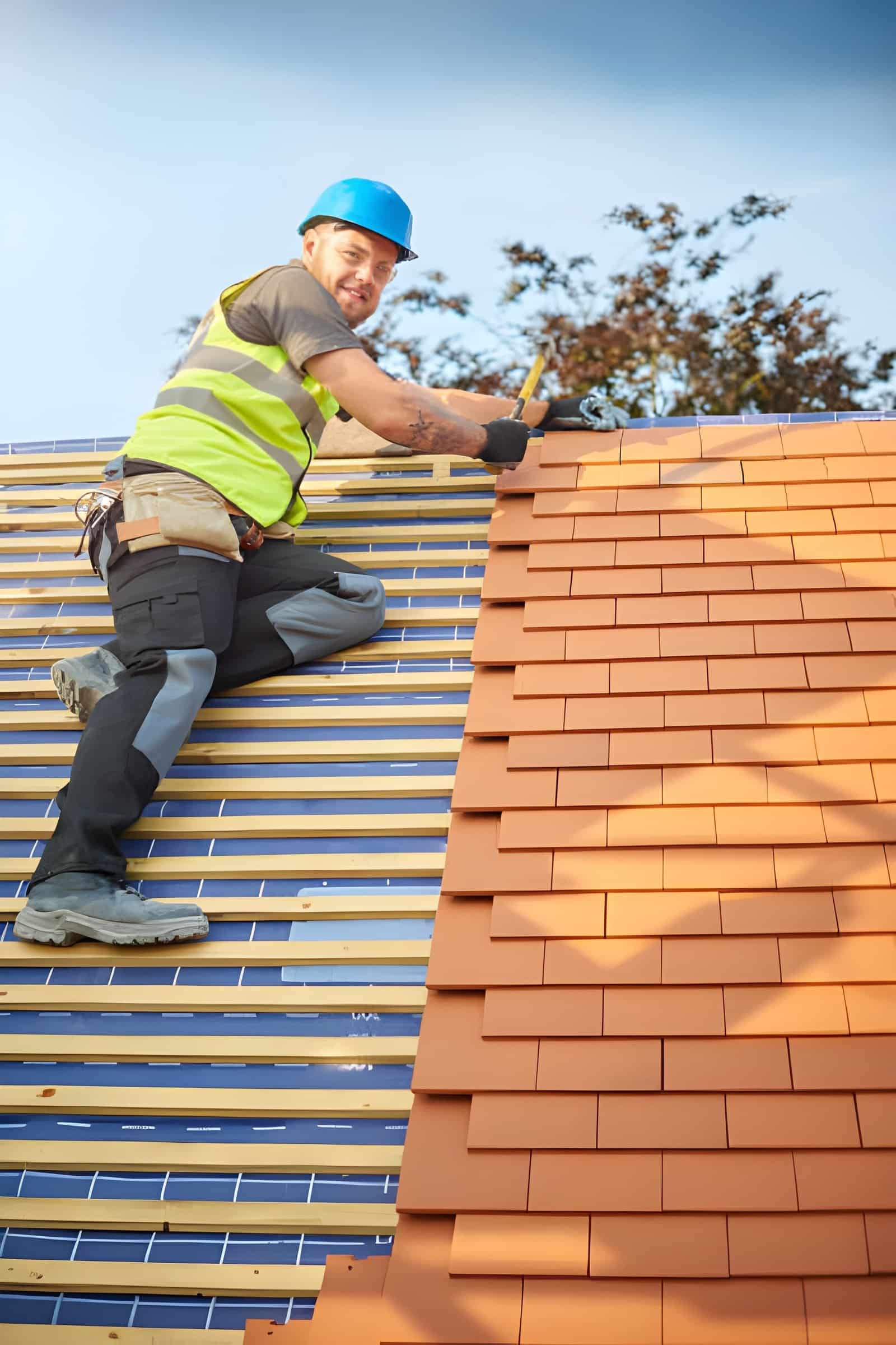 emergency roofing repair workers fixing storm damage
