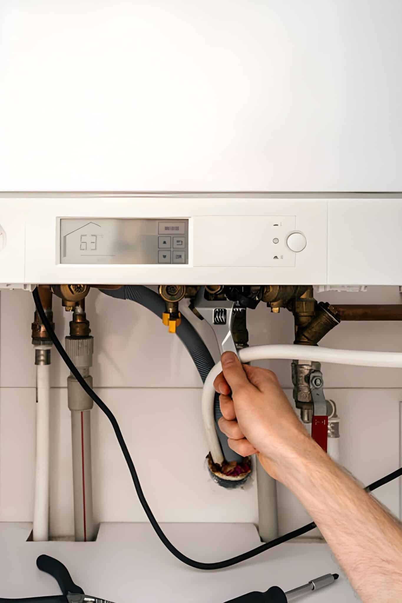 homeowner adjusting smart thermostat after HVAC replacement in Arlington TX
