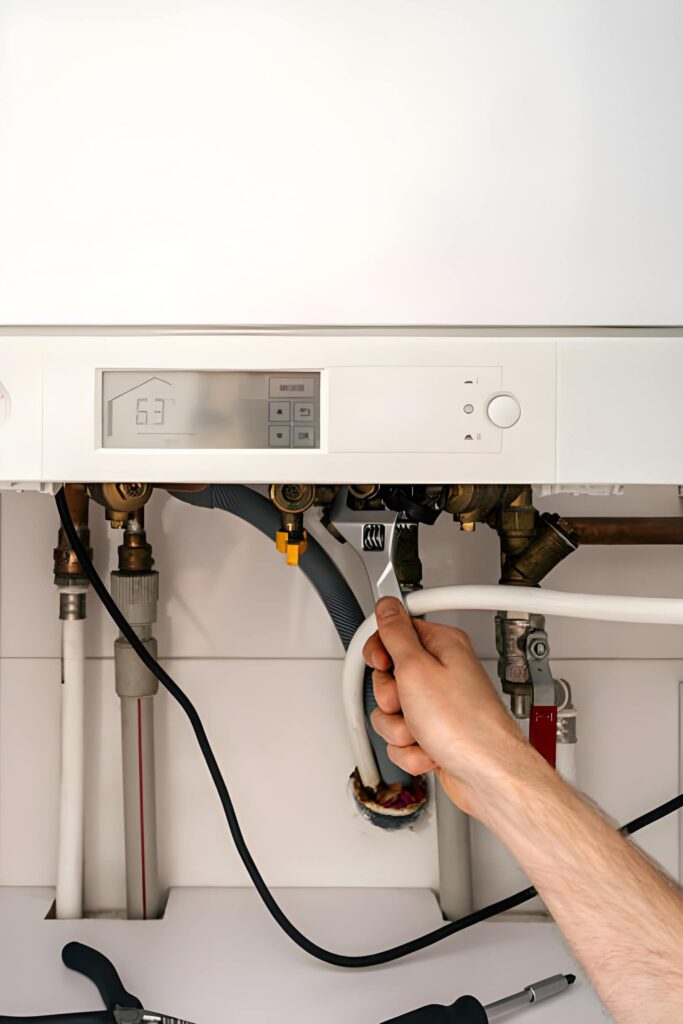 homeowner adjusting smart thermostat after HVAC replacement in Arlington TX