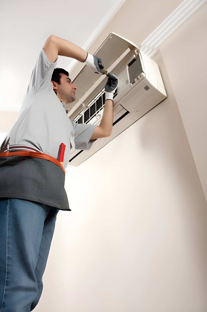HVAC installers working on ductwork in Arlington home