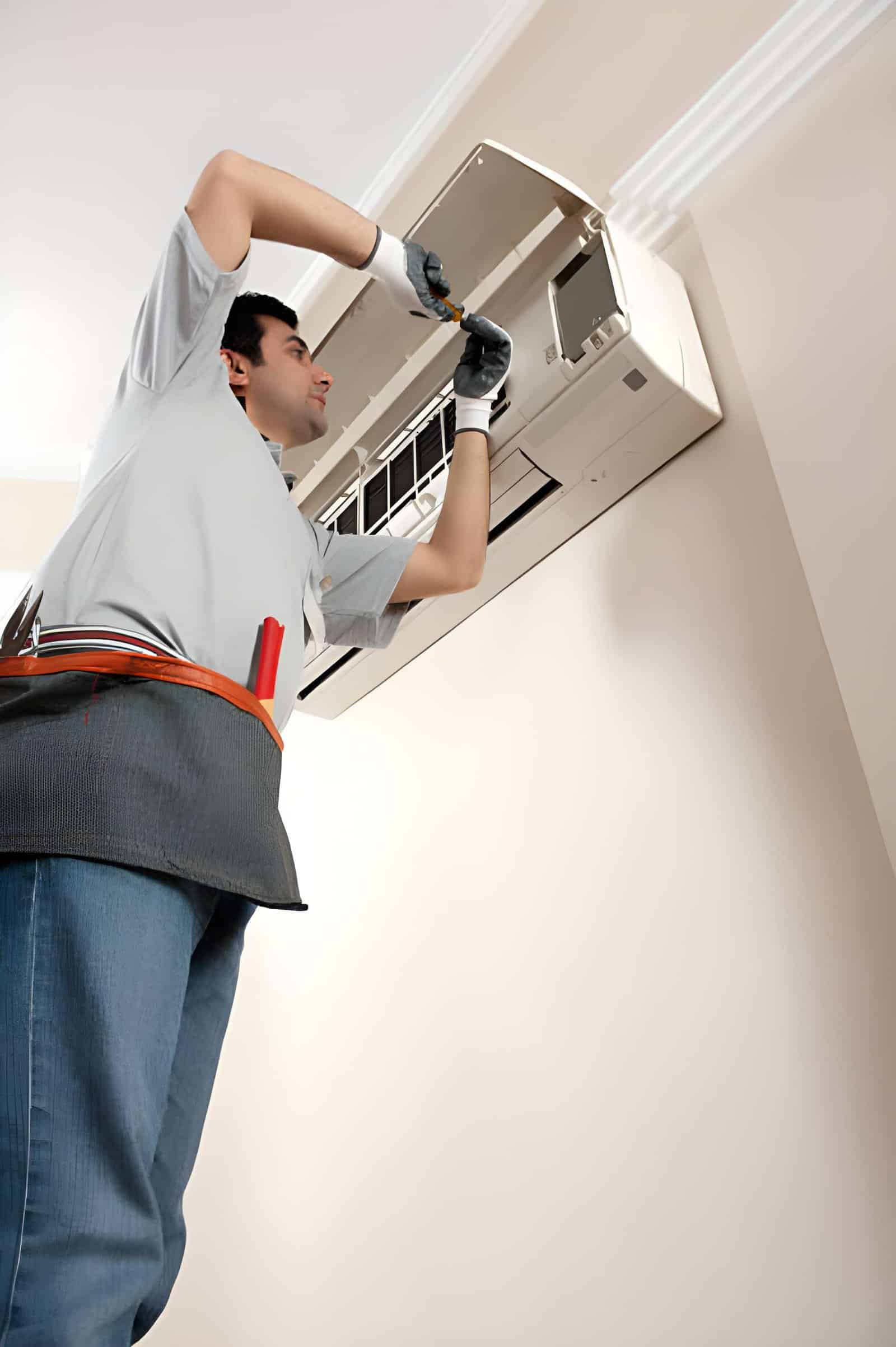 HVAC installers working on ductwork in Arlington home