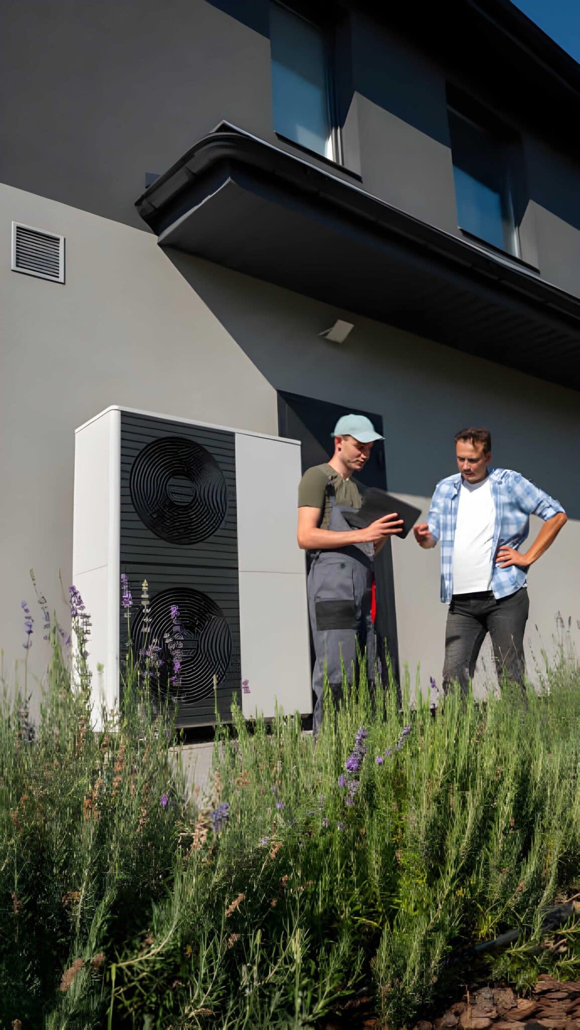 Technician testing HVAC system after installation service