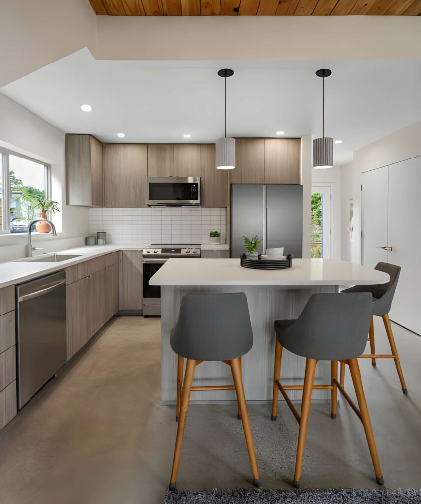 Luxury kitchen remodeling in South Arlington TX with quartz countertops and modern lighting