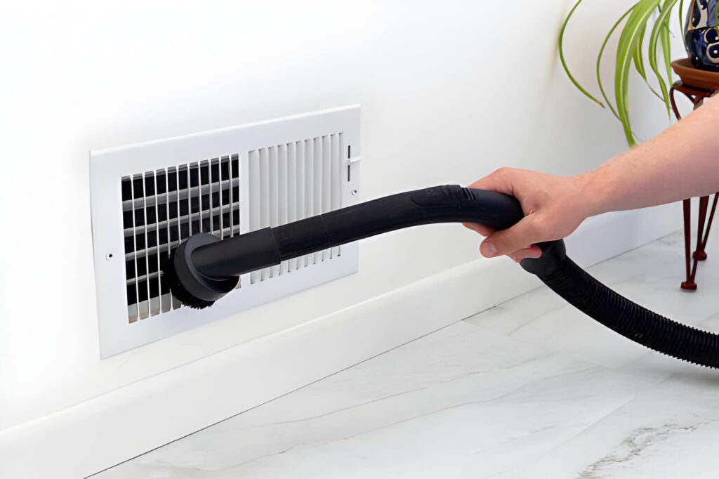 Close up of air vent being cleaned during air duct cleaning service in South Arlington TX