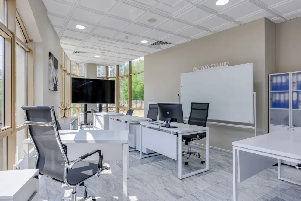 Luxury vinyl plank flooring installation in a commercial office build-out project