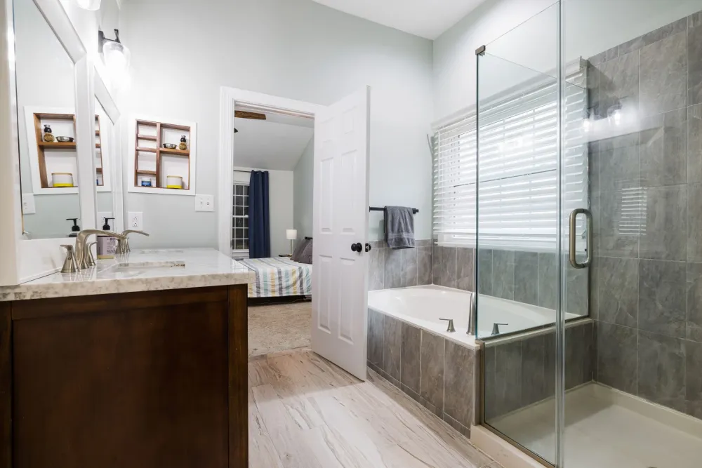 Clean modern bathroom renovation in Arlington TX investment property attracting tenants