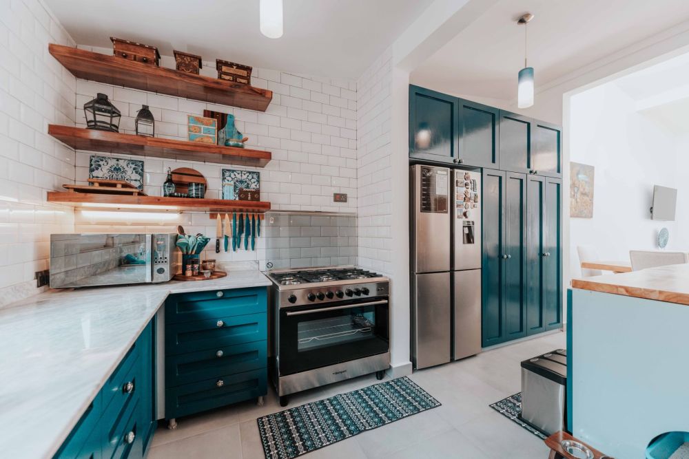 L-shaped kitchen layout with island maximizing space in a family home remodel