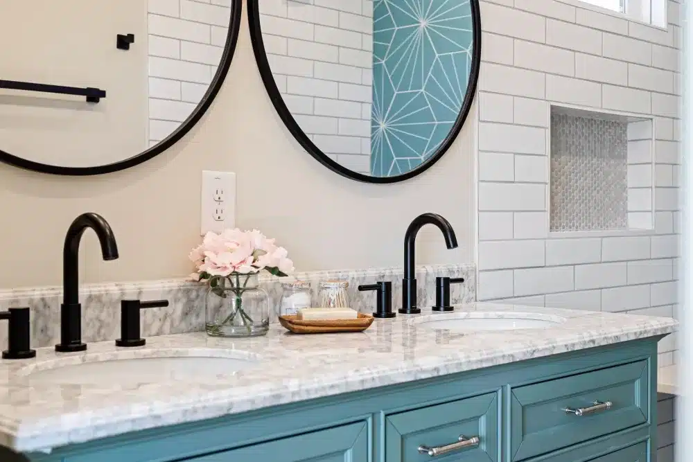 Fresh vanity and tile work completed during a flip property bathroom remodel