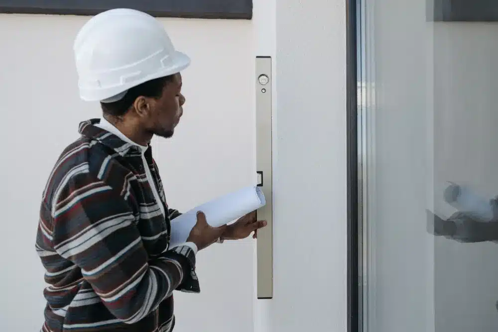 Licensed remodeling contractor reviewing bathroom renovation plans with homeowner in Hurst TX