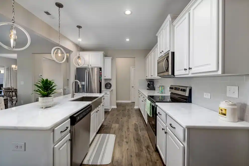 Quartz countertop installed on a kitchen island in a Dallas-Fort Worth area home remodel