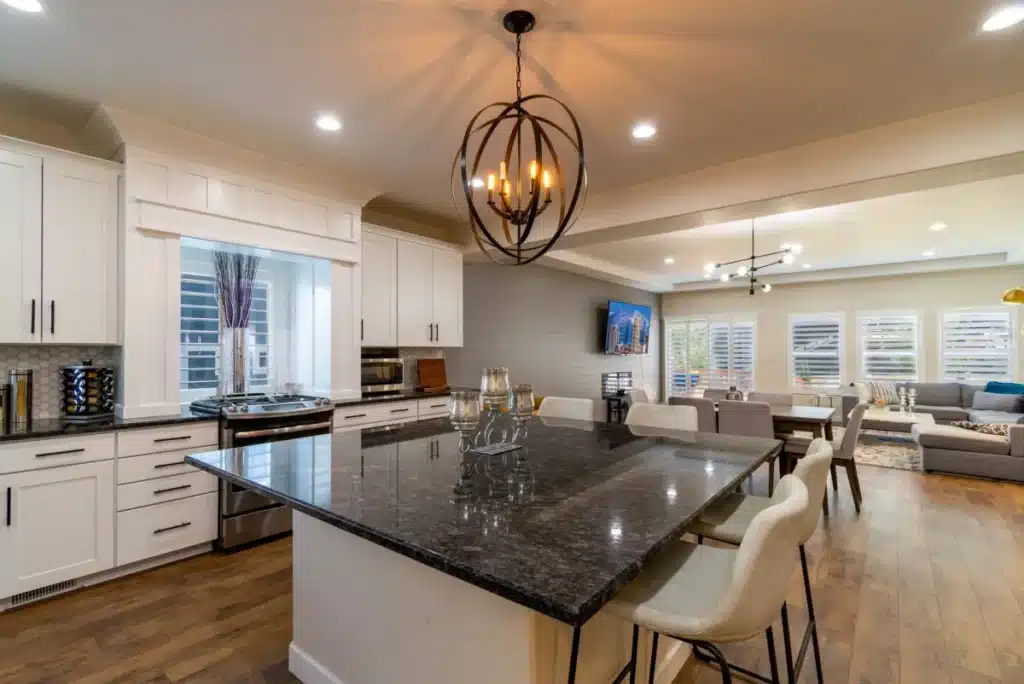 Modern kitchen remodel with white cabinets and quartz countertops in Arlington TX home