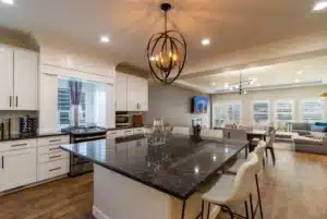 Modern kitchen remodel with white cabinets and quartz countertops in Arlington TX home