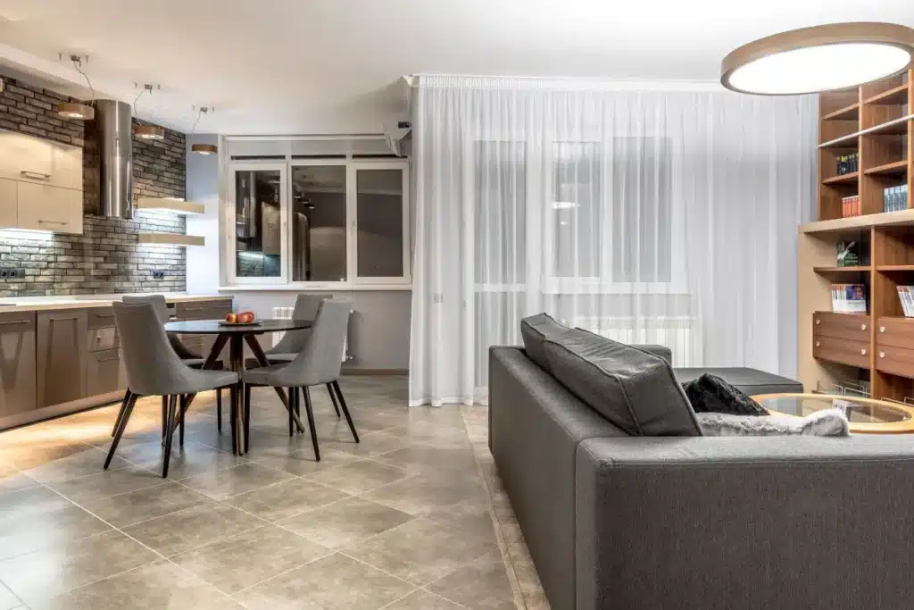Bright open-concept kitchen with island flowing into living area, Arlington TX home remodel