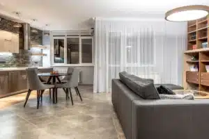 Bright open-concept kitchen with island flowing into living area, Arlington TX home remodel