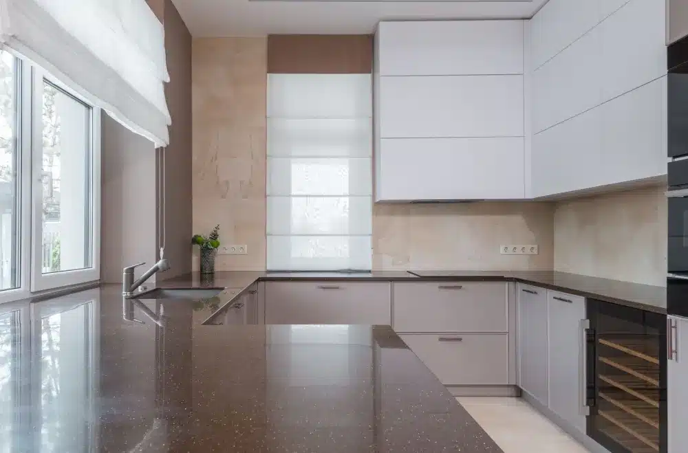 Quartz countertop installation in a retro-inspired kitchen remodel for DFW homeowner