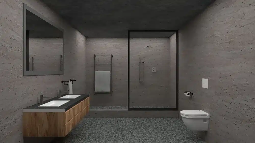 Floating wall-mounted vanity creating open floor space in a small bathroom remodel
