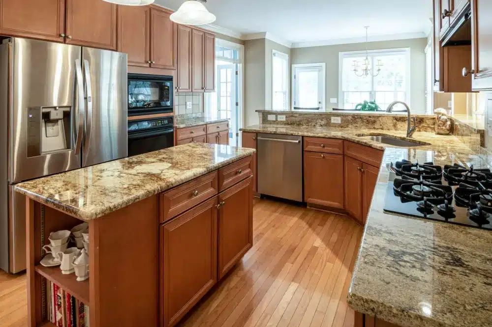 Quartz countertop being installed in a renovated DFW kitchen remodel project