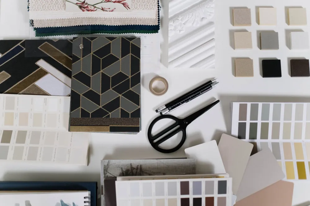 Design plans and material samples for a Grand Prairie whole-home remodel
