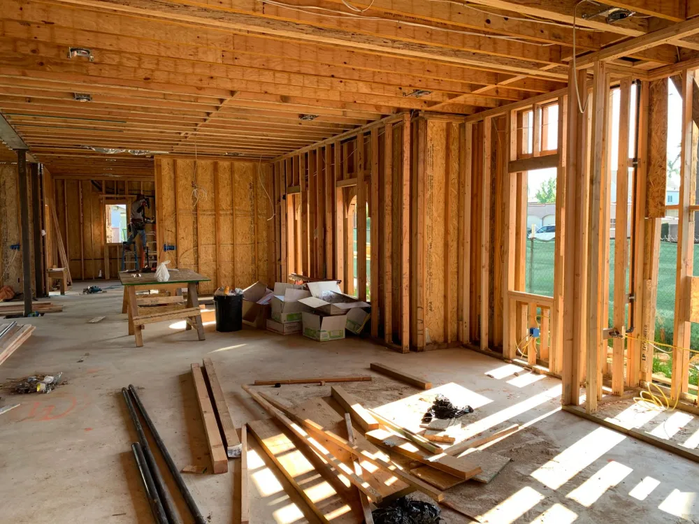 Opened walls in an older Grand Prairie home partway through a remodel