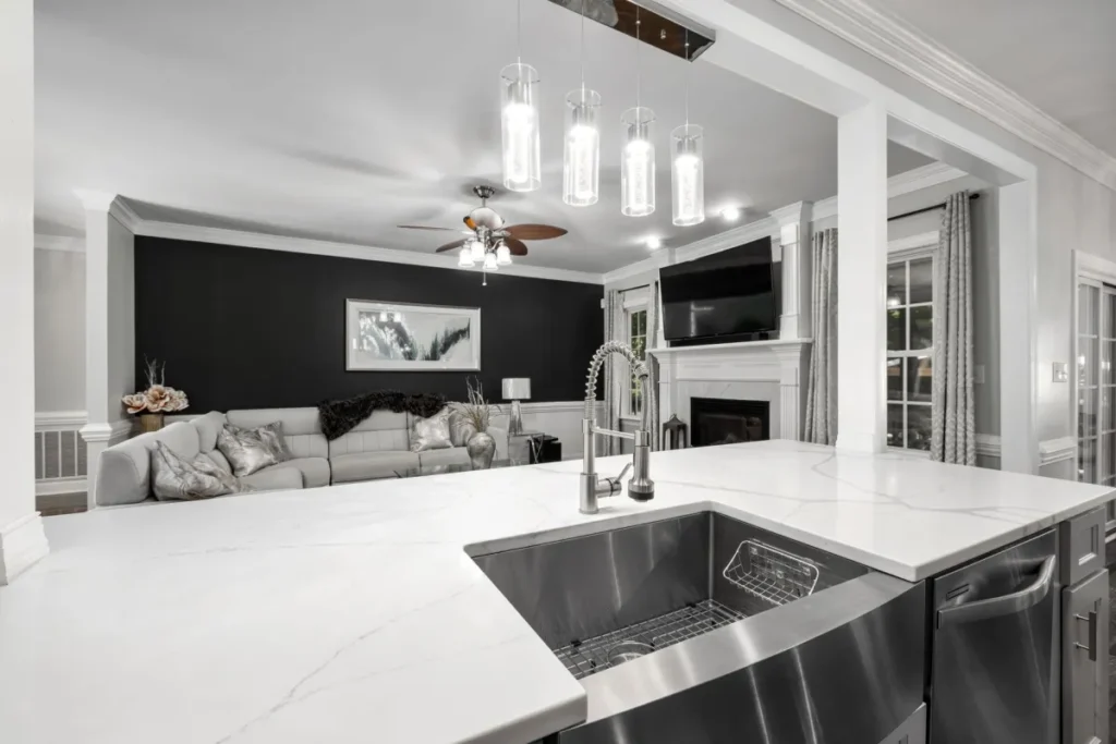 Remodeled open living room and kitchen in a Grand Prairie home